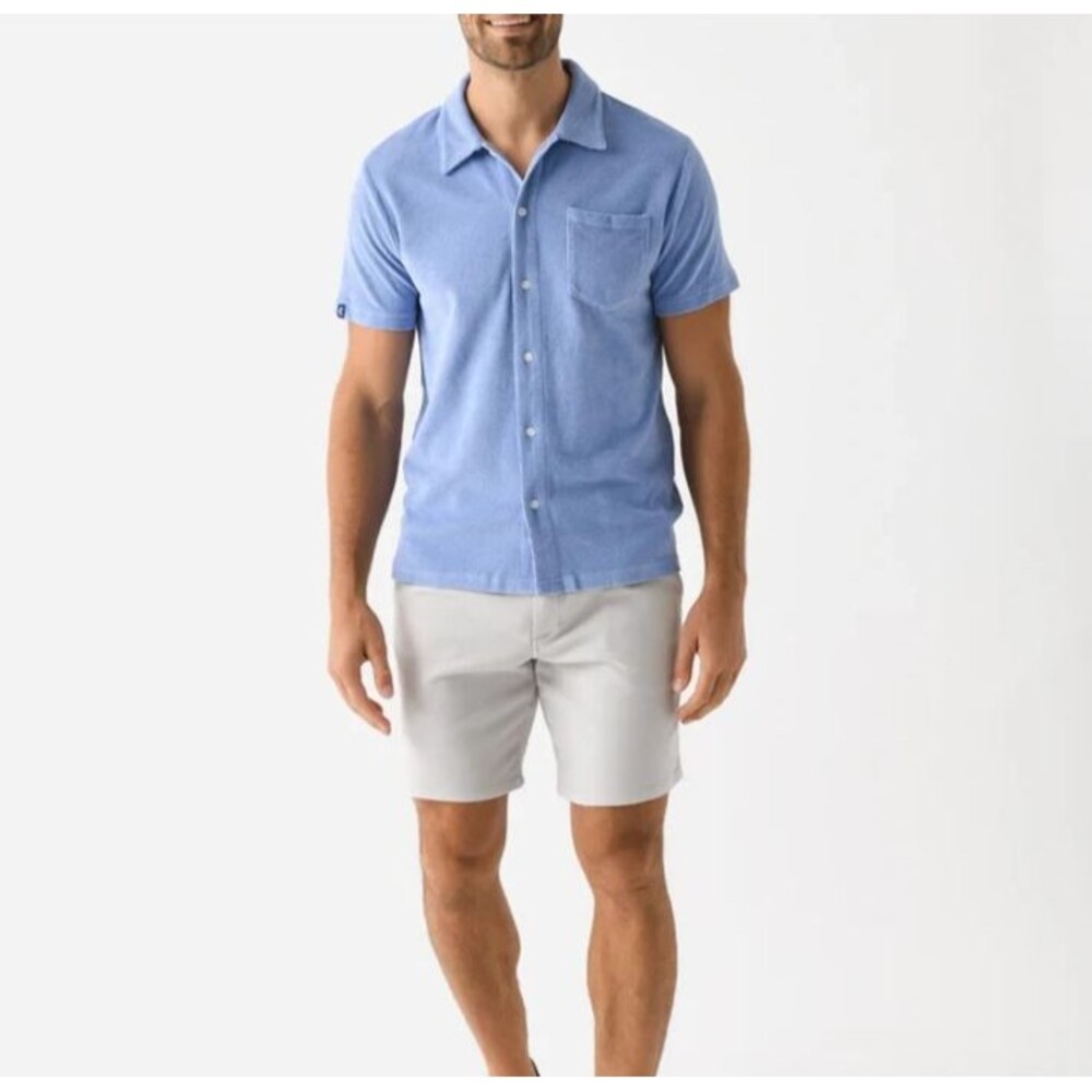 Criquet Terrycloth Buttondown Men's Shirt Collared Short Sleeves Solid L 290772